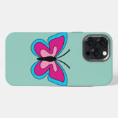 ピンク マゼンタ ブルー 蝶 iPhoneケース (裏面横)