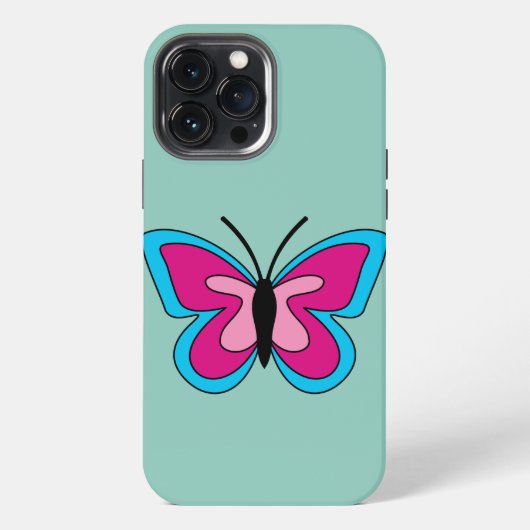 ピンク マゼンタ ブルー 蝶 iPhoneケース (裏面)