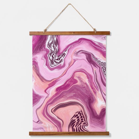 ピンク、マーブ、マゼンタの大理石の流体アート 吊り下げ型タペストリー (正面2)