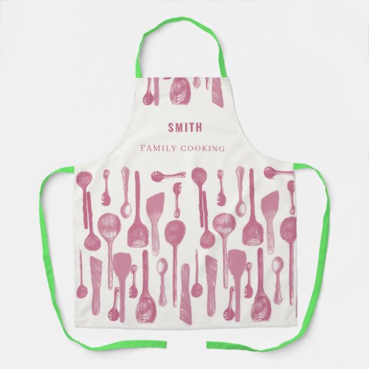 ピンク・ミニフェミニンマリガーリースト・シンプルヴィンテージ・シェフ エプロン (正面)