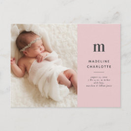 ピンク・ミニマリストの女の子写真生誕の発表 ポストカード