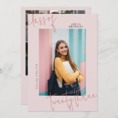 ピンク ミニマル モダン 2024 年度卒業式 招待状 (正面/裏面)