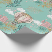 ピンク、ミントとグリッターフェイク金ゴールド熱帯砂漠 ラッピングペーパー (角)