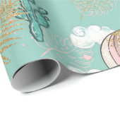 ピンク、ミントとグリッターフェイク金ゴールド熱帯砂漠 ラッピングペーパー (ロールコーナー)