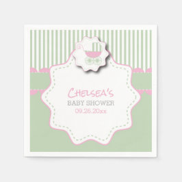 ピンク&ミントグリーンベビー乳母車シャワー スタンダードカクテルナプキン