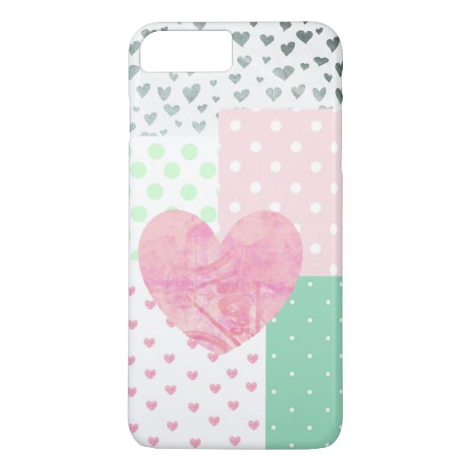 ピンク、ミントグリーン、シルバーのハートの携帯電話ケース Case-Mate iPhoneケース (裏面)