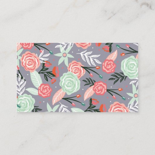 ピンク&ミントフローラガーデン&金ゴールドフォトフレーム 名刺 (裏面)