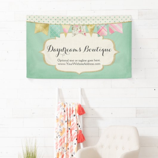 ピンク、ミント及び金ゴールドのぼろぼろのシックなブティックの旗布 横断幕 (インサイチュ)
