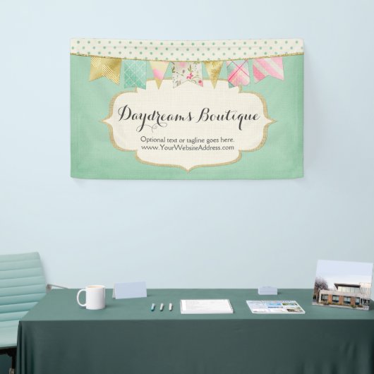 ピンク、ミント及び金ゴールドのぼろぼろのシックなブティックの旗布 横断幕 (トレードショー)
