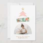 ピンク&ミント抽象芸術クリスマスツリーアーチフォト シーズンカード (正面)