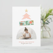 ピンク&ミント抽象芸術クリスマスツリーアーチフォト シーズンカード (スタンド正面)