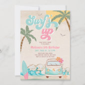ピンク ミント アクア ガール サーフィン バースデー 招待状 (正面)