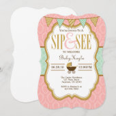 ピンク ミント ゴールド お茶会&ベビーお披露目 招待状 (正面/裏面)