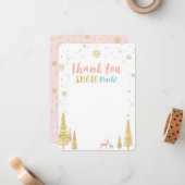 ピンク、ミント&金ゴールドウィンターワンダーランド ノートカード (正面/裏面インサイチュ)