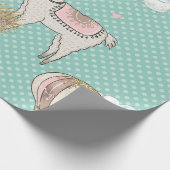 ピンク、ミント、金ゴールドグリッターデザートスチームパンクLlama ラッピングペーパー (角)