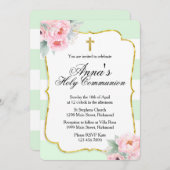 ピンク、ミント&金ゴールドコミュニオン招待状 招待状 (正面/裏面)