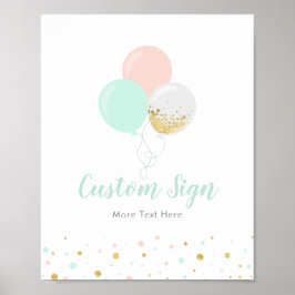 ピンク、ミント&金ゴールド赤ちゃんシャワーカスタムパーティー標識 ポスター