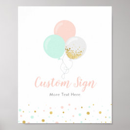 ピンク、ミント&金ゴールド赤ちゃんシャワーカスタムパーティー標識 ポスター