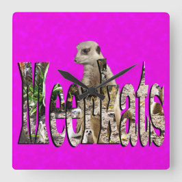 ピンク・ミールカットとミールカットのロゴデザイン、 スクエア壁時計