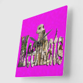 ピンク・ミールカットとミールカットのロゴデザイン、 スクエア壁時計 (傾斜)