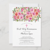 ピンク·モダンフローラ第1回聖餐会 招待状 (正面)