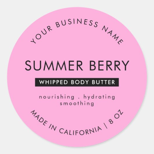 ピンク&モダンブラック体バター化粧瓶のふた ラウンドシール (正面)