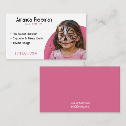 ピンク&モダンホワイトアーティスト顔画家 名刺 (正面/裏面)