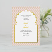 ピンク&モダン金ゴールドメーフェンディ式インディアン 箔招待状 (立ち正面)