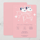 ピンク モダン ウサギ スリッパ スリープオーバー パーティー 招待状 (正面/裏面)