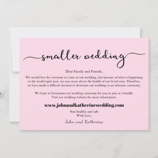 ピンク モダン エレガント 小規模な結婚式のお知らせ セーブザデート (正面)