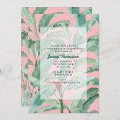 ピンク モダン トロピカル バナナ パーム 葉 誕生日 招待状 (正面/裏面)