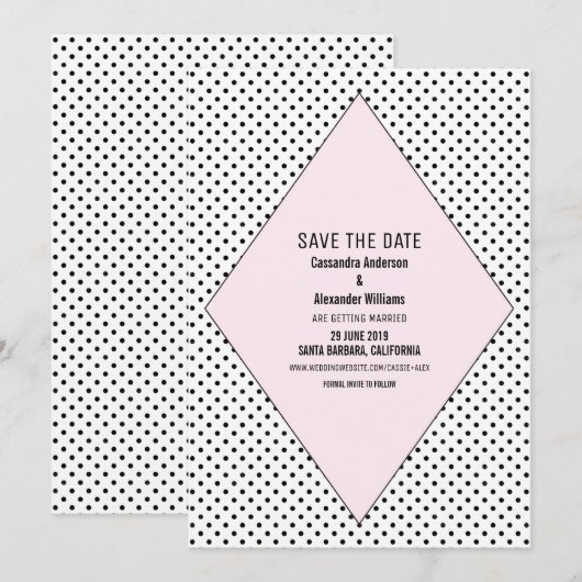 ピンク モダン ドット Save the Date 招待状 (正面/裏面)
