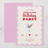 ピンク モダン ファン バースデーパーティー 招待状 (正面/裏面)