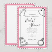 ピンク モダン ブライダル シャワー 招待状 (正面/裏面)