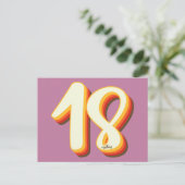 ピンク モダン レトロ グルーヴィー エイティーン 18歳の誕生日 ポストカード (スタンド正面)
