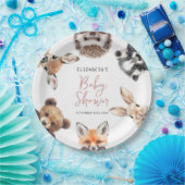 ピンク モダン 水彩 森の動物 赤ちゃん ペーパープレート (パーティー)