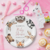 ピンク モダン 水彩 森の動物 赤ちゃん ペーパープレート (パーティー)