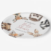 ピンク モダン 水彩 森の動物 赤ちゃん ペーパープレート (アングル)