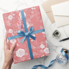 ピンク | モダン&花エレガント柄 ラッピングペーパー