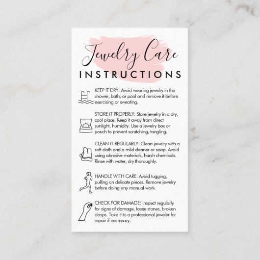 ピンク モダン 5 ジュエリー ケア方法 名刺 (裏面)