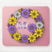 ピンク/モノグラムの花の丸いリング マウスパッド (正面)