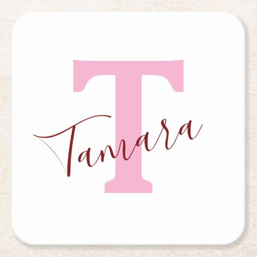 ピンク モノグラム ペーパーコースター | オーダーメイド ネーム (正面)