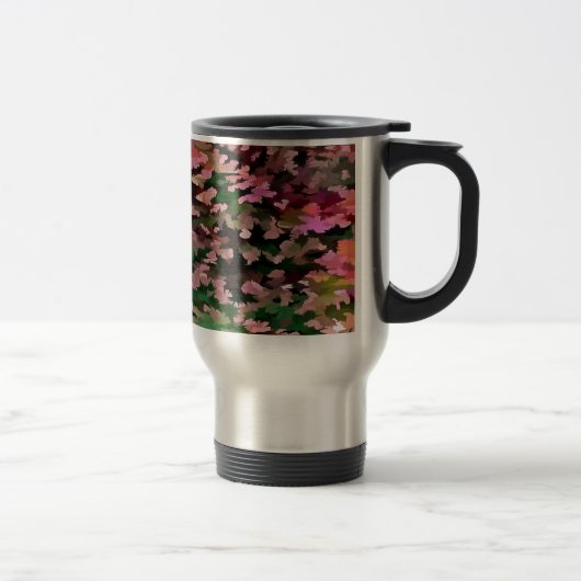 ピンク、モモおよび緑の群葉の抽象芸術 トラベルマグ (右)