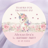 ピンク・ユニコーン・ガールの1歳の誕生日ありがとう ラウンドシール