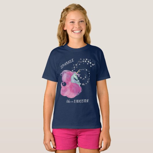 ピンク·ユニコーン·スター·スパークル Tシャツ (正面フル)