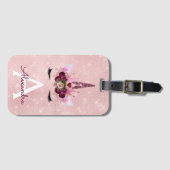 ピンク ユニコーン スパークル プリンセス モノグラム 名前 ラゲッジタグ (正面横)