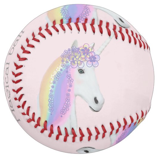 ピンク・ユニコーン・レインボー・ガールズ・ソパーソナライズされたフトボール ソフトボール (正面左)