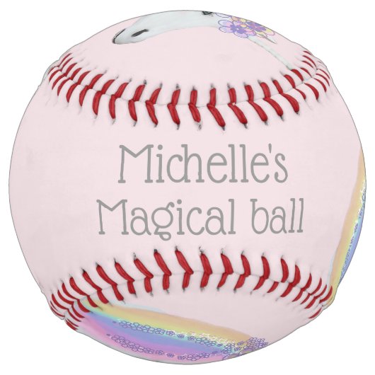 ピンク・ユニコーン・レインボー・ガールズ・ソパーソナライズされたフトボール ソフトボール (裏面)
