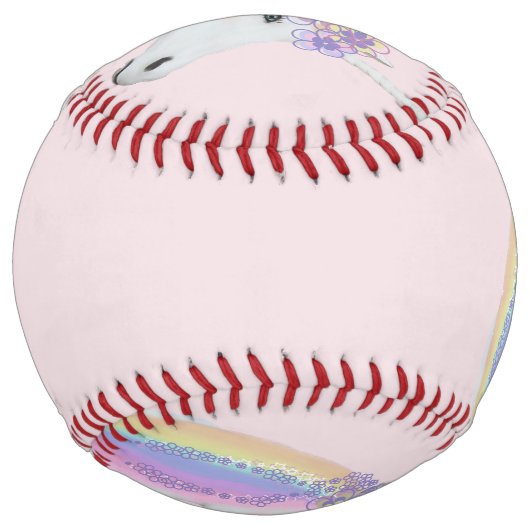 ピンク・ユニコーン・レインボー・ガールズ・ソパーソナライズされたフトボール ソフトボール (正面)