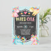 ピンク・ユニコーン・ワイルド・ワン第1誕生日パーティー 招待状 (スタンド正面)